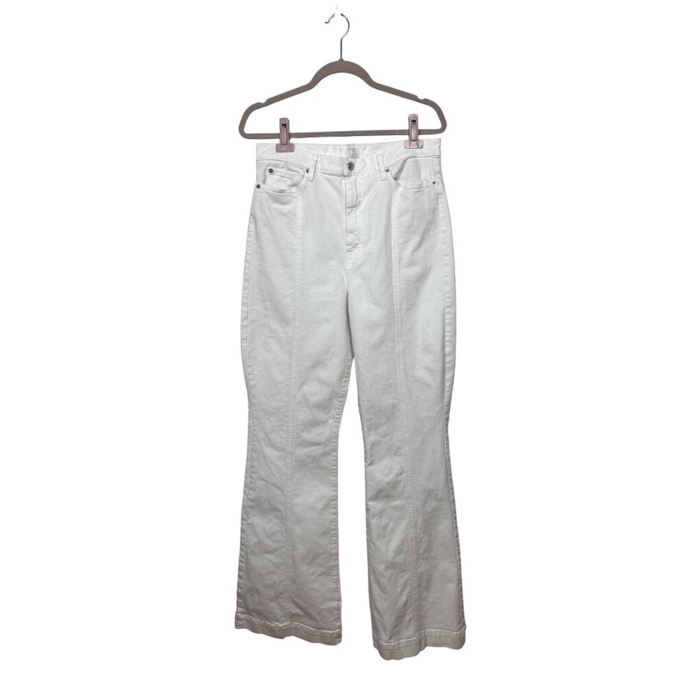 7 For All Mankind 32 Ultra High Rise Dojo White Wide Leg Flare Trouser Jeans